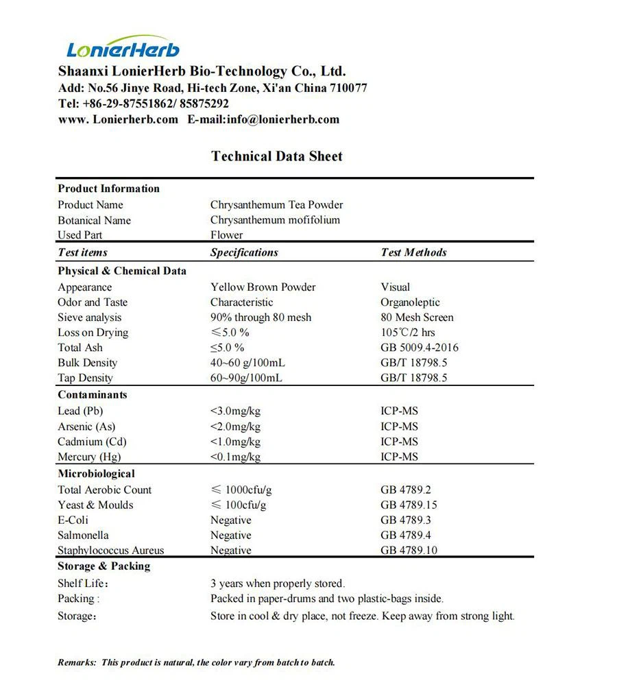 TDS of Chrysanthemum Tea Powder