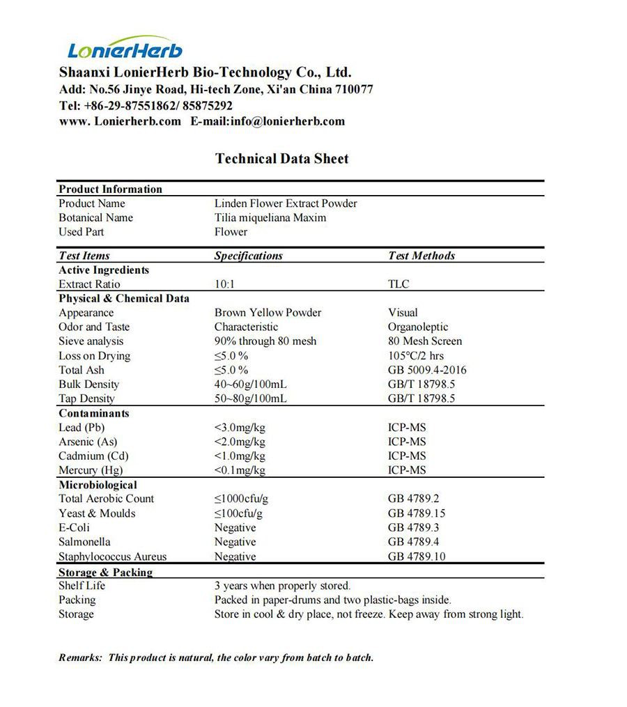TDS of Linden Flower Extract Powder